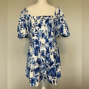 House of Harlow 1960 Blue and White Floral Puff Sleeve Dress – NWOT Size 10